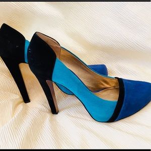 BCBGeneration Blue and Black Colorblock Heels